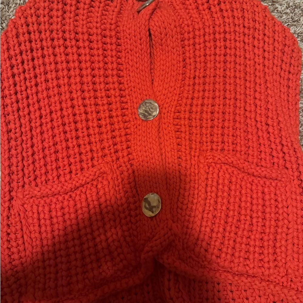 Zara Red Knit Cardigan with Gold Buttons - Picture 3 of 3